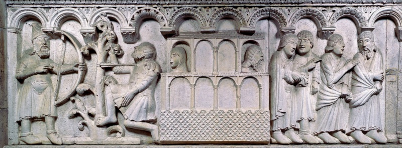 Stories from Genesis: the slaying of Cain, Noah's ark, the exit of Noah and his sons from the ark